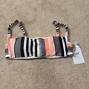 O'Neill Striped Bandeau Bikini Top in Black, Coral, White, Gray